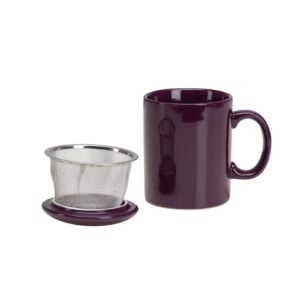 Aubergine (deep purple) infuser mug with lid.